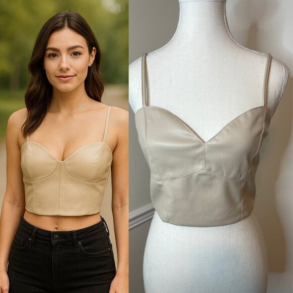 🐈Forever 21 Faux Leather Bustier Crop Top M - Picture 1 of 8